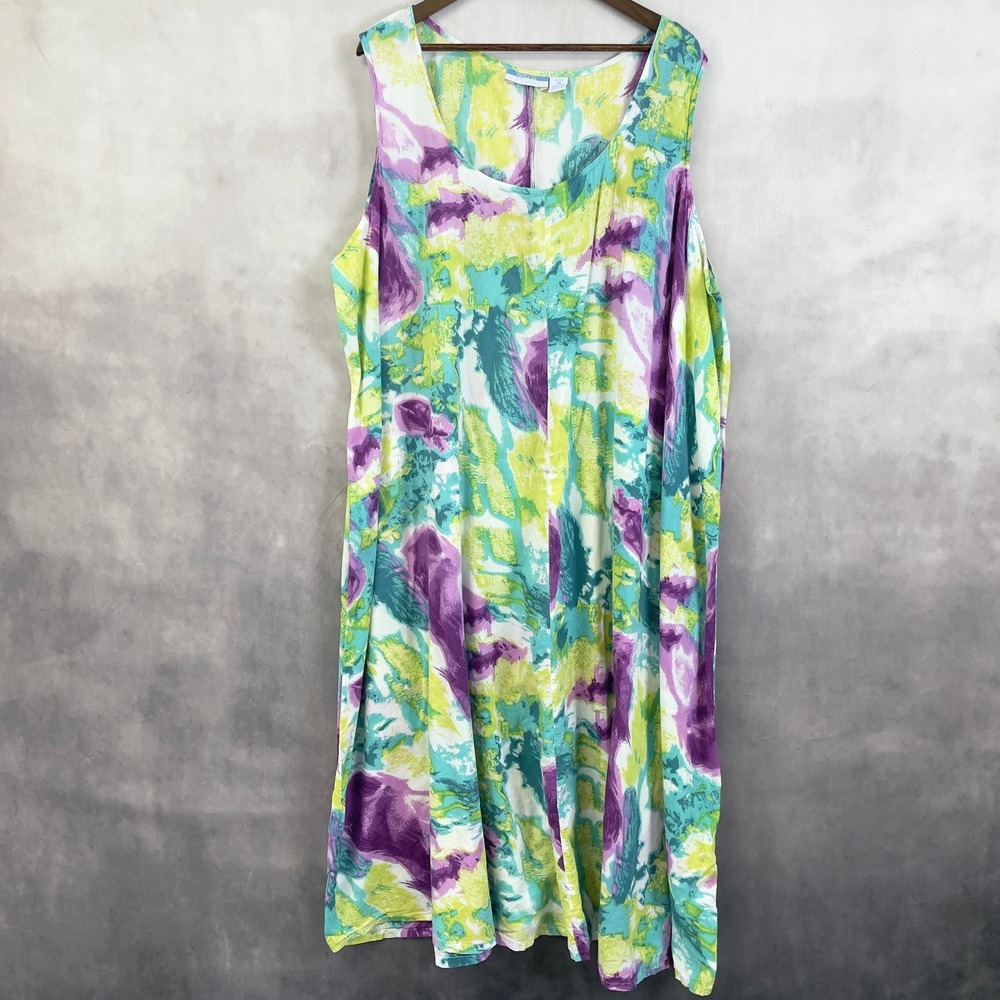 Resorts Plus Dress Coverup Womens 3X Abstract Floral Sleeveless Cotton Vacation